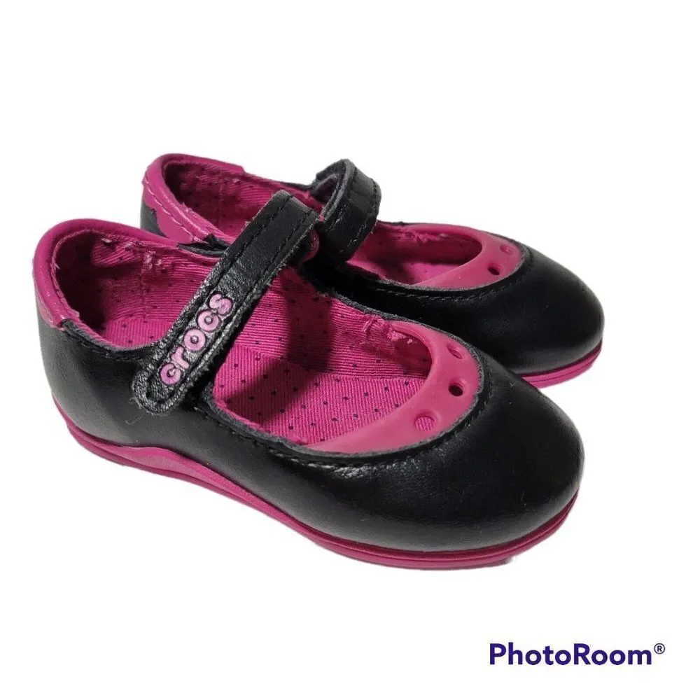 Crocs Toddler Shoes‎ Girls Size C4 Mackenzie Mary Jane Black Magenta Pink Purple